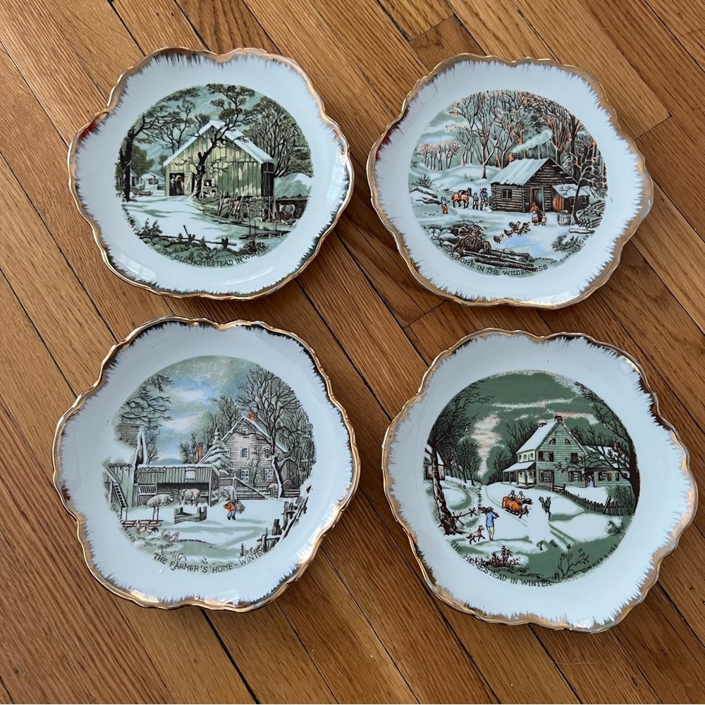 Currier & Ives Vintage Winter Plates (set of 4)